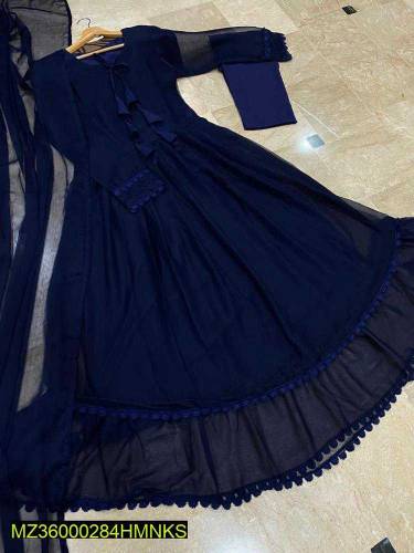 3 pcs women's stitched chiffon plain maxi