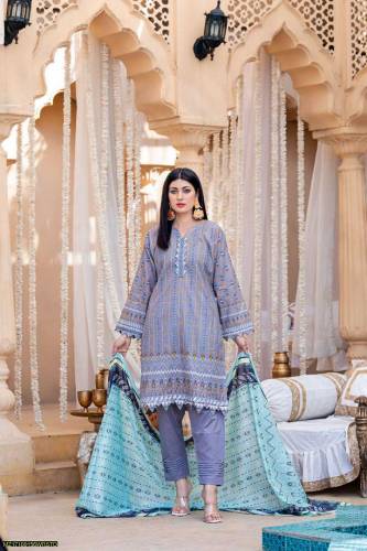 3 Pcs Women's Unstitched Lawn Printed Suit