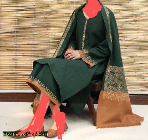 3 pcs woman's unshielded Dhanak Embroidered suits 