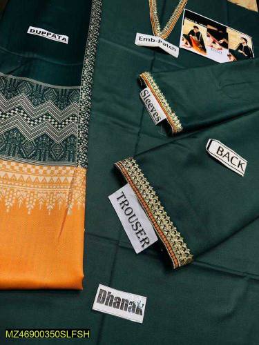 3 pcs woman's unshielded Dhanak Embroidered suits 