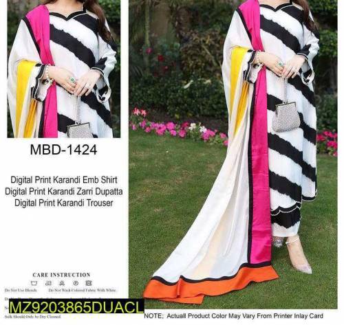 3 pcs woman's unshielded Dhanak Embroidered suits 