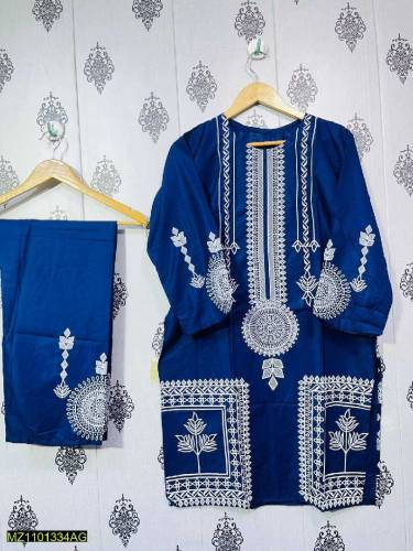 2 PCs Woman Stitched linen PRINTED Suit