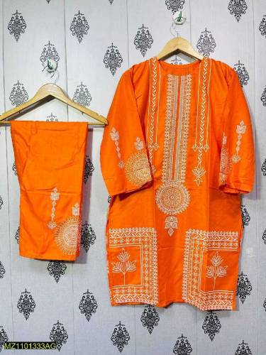 2 PCs Woman Stitched linen PRINTED Suit