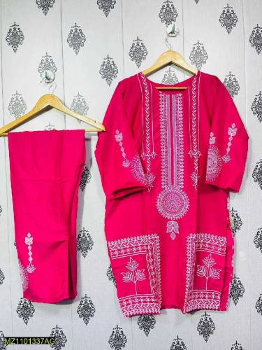 2 PCs Woman Stitched linen PRINTED Suit