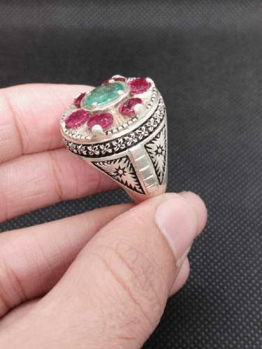 original emerald with original rubellite gemstone ring 