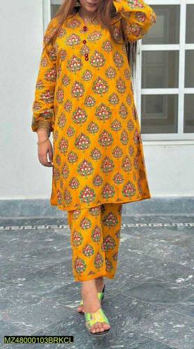 2 pcs women stitched Linen Block print suit 