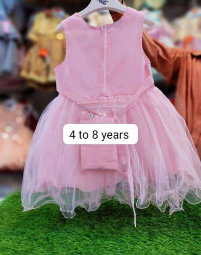 2 Pcs Girl's Stitched Net Frock Suit