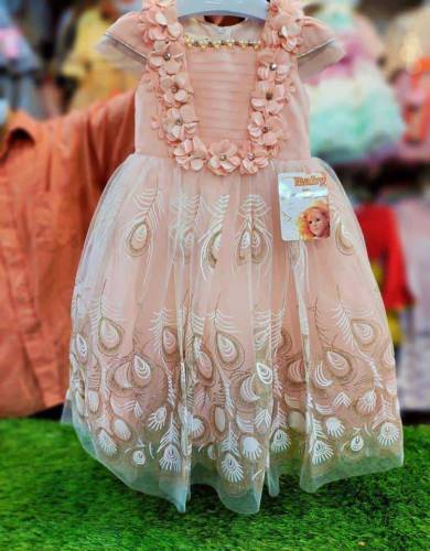 2 Pcs Girl's Stitched Net Frock Suit