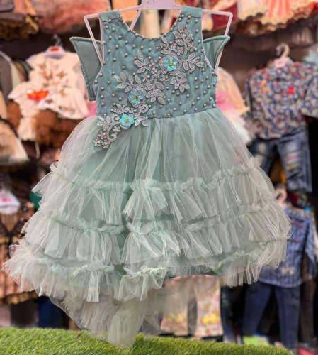 2 Pcs Girl's Stitched Net Frock Suit