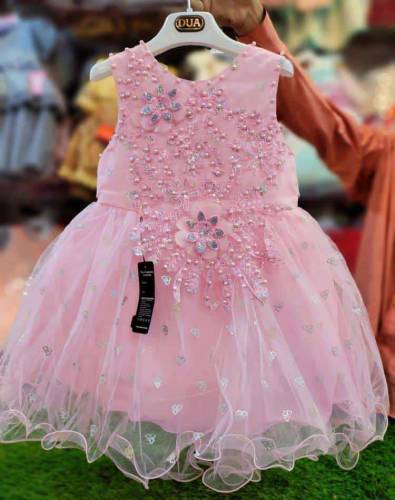 2 Pcs Girl's Stitched Net Frock Suit