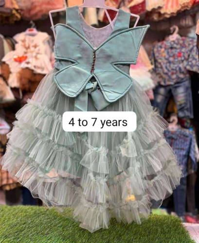 2 Pcs Girl's Stitched Net Frock Suit