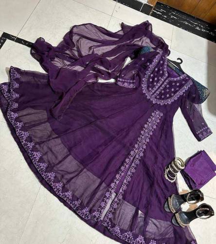 Stitched 3 peice silk frock