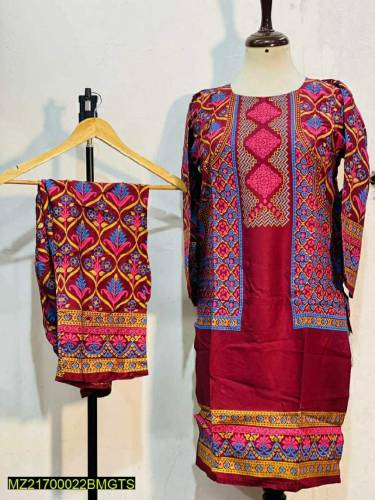 3D Block Print 2 Pcs Linen Suit 