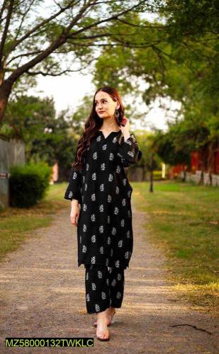 2 pcs women's stitch linen printed suit