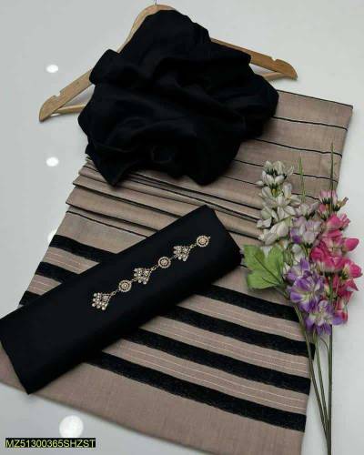 3 Pcs Women's Unstitched Slub Marina Plain 