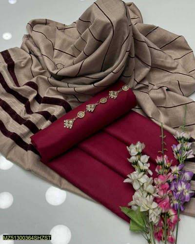 3 Pcs Women's Unstitched Slub Marina Plain 
