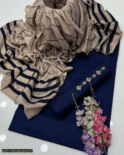 3 Pcs Women's Unstitched Slub Marina Plain 