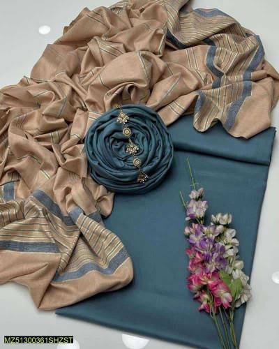 3 Pcs Women's Unstitched Slub Marina Plain 