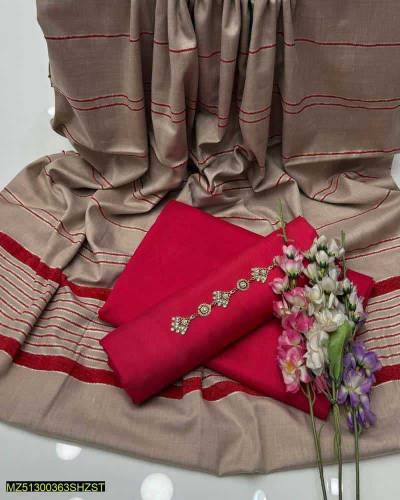 3 Pcs Women's Unstitched Slub Marina Plain 