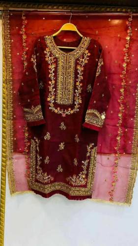 3pc organza full embroided party wear stitch 