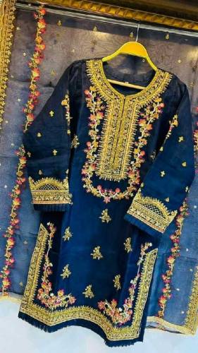3pc organza full embroided party wear stitch 