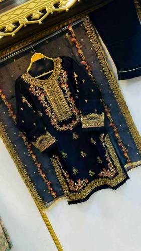 3pc organza full embroided party wear stitch 