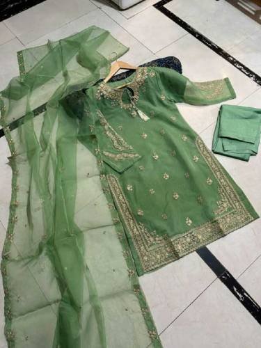 3pc organza full embroided party wear stitch 