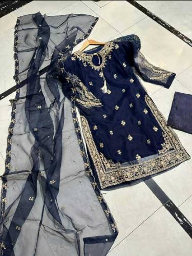 3pc organza full embroided party wear stitch 