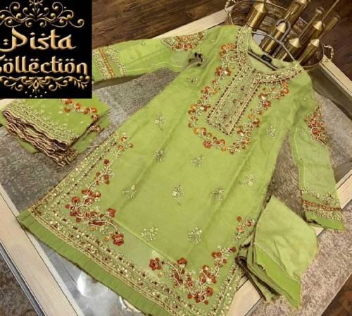 3pc organza full embroided party wear stitch 