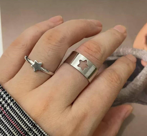2 Pcs Trendy Couple Star Rings 