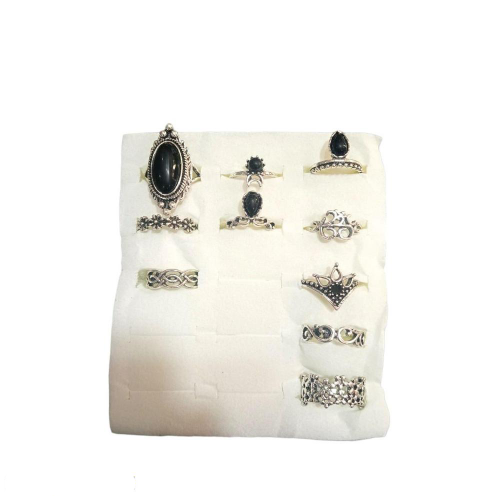 Silver and black rings set,pack of 10