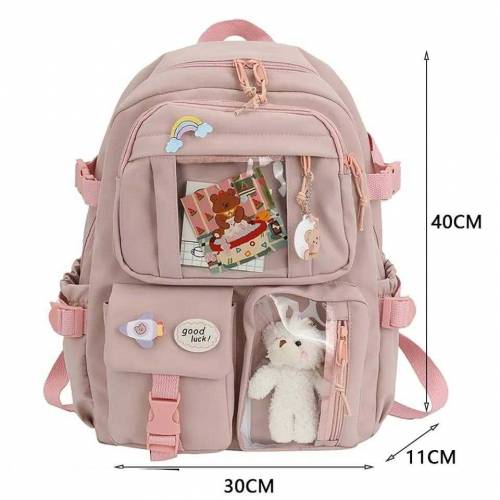 Kawaii Backpack for Girls School Bag Large Capacity Pins Accessories 