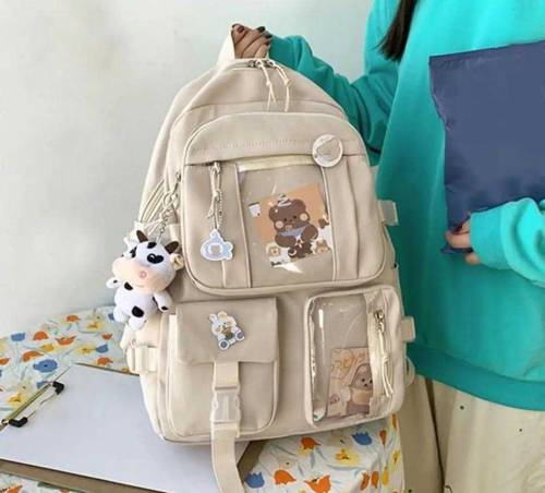Kawaii Backpack for Girls School Bag Large Capacity Pins Accessories 