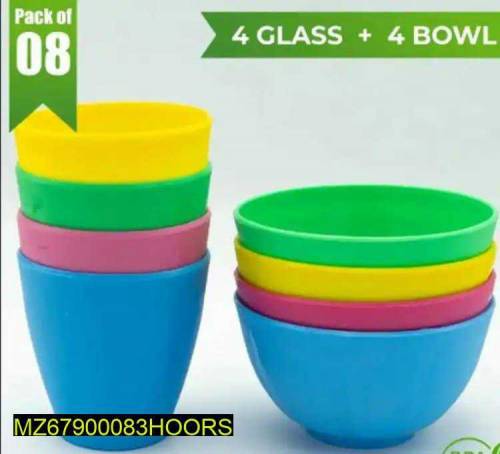 Plastic Glas and bowl set pack of 4x4 