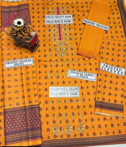3 PCs women unstitched dhanak plain suit 