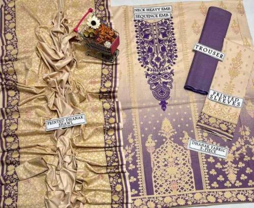 3 PCs women unstitched dhanak plain suit 
