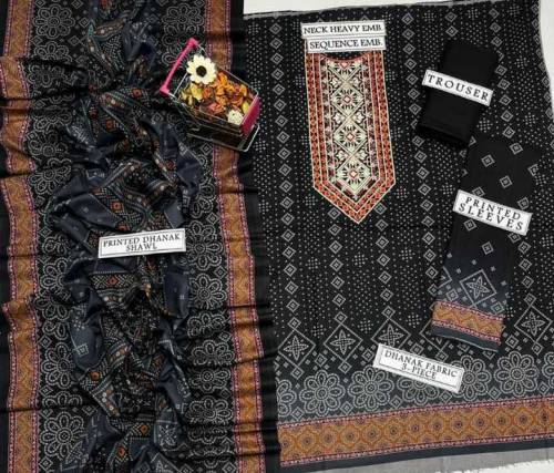 3 PCs women unstitched dhanak plain suit 