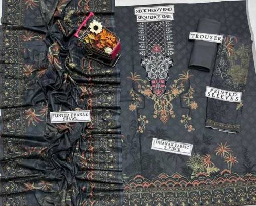 3 PCs women unstitched dhanak plain suit 
