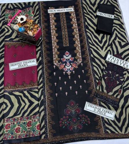 3 PCs women unstitched dhanak plain suit 
