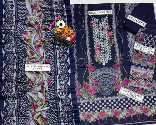 3 PCs women unstitched dhanak plain suit 
