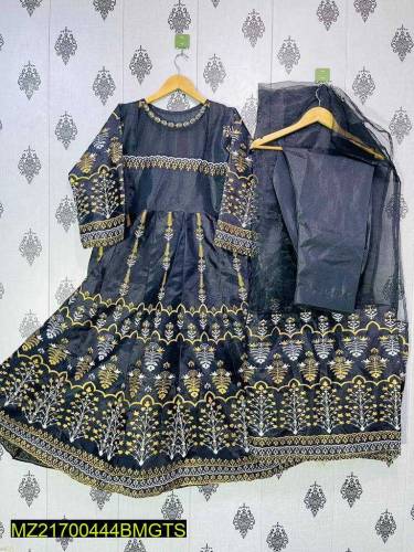 3 Pcs Women's Stitched Katan Silk Printed Maxi