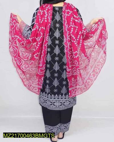 3 pcs women's stitched katan silk printed suit