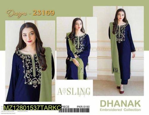 3Pcs women's Dhanak Embroidered Suit