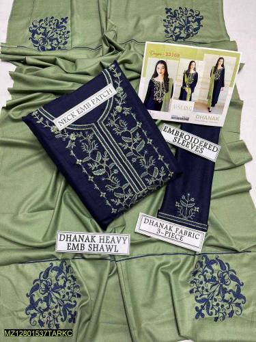 3Pcs women's Dhanak Embroidered Suit
