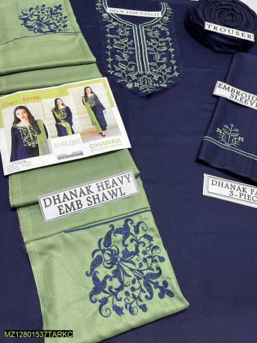 3Pcs women's Dhanak Embroidered Suit