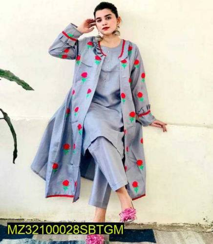 Silk Fancy Gown 3 Pcs Women Stitched 