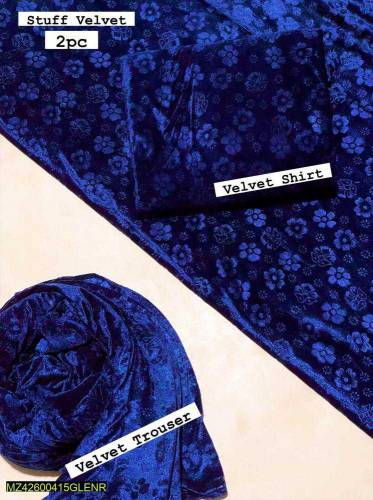 : 2 Pcs Women's Unstitched Velvet Printed 