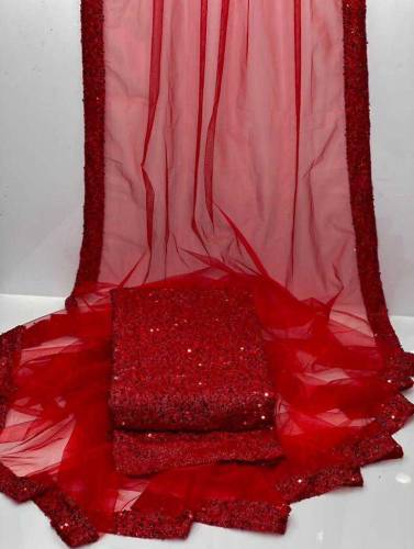 Net Saree Sqance Work With Sleeve And Blouse