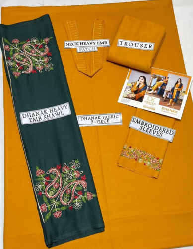 DHANAK EMBROIDERED 3PCS UNSTITCHED SUIT 