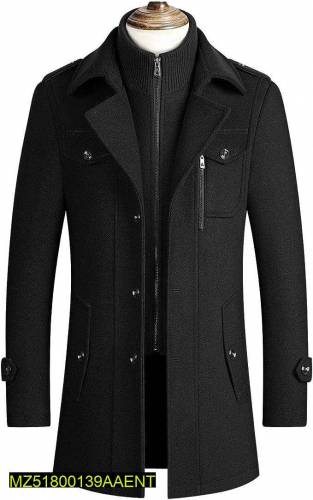 Winter Black Button Trench Coat For Men